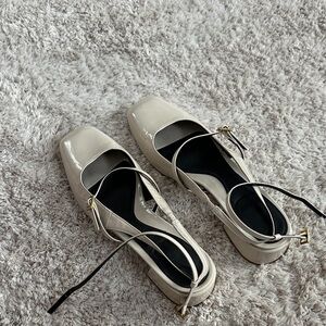 Zara Cream Patent Flats with Black Accents
